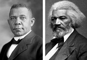 Booker T. Washington on the left and Frederick Douglass on the right. Both were products of slave rape.